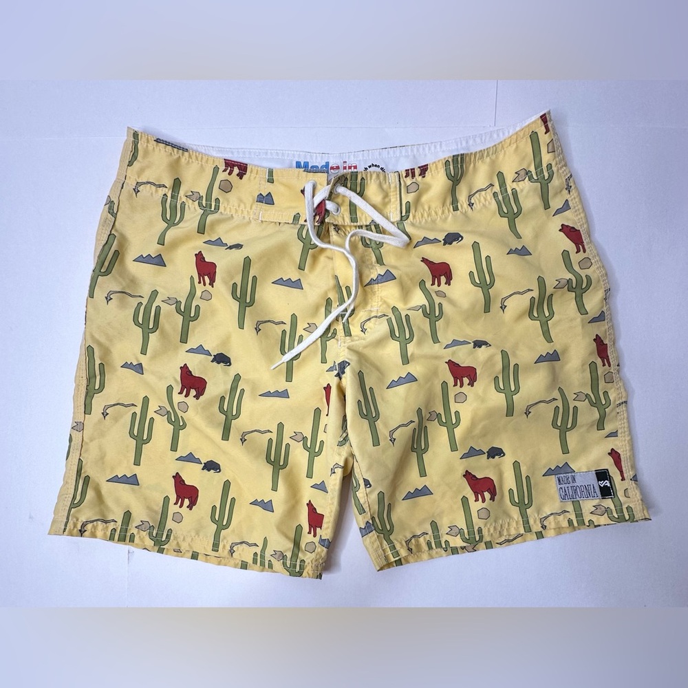 Men’s Swim Trunks Size 34 Yellow Desert Cactus Coyote Tie Sticky California‎